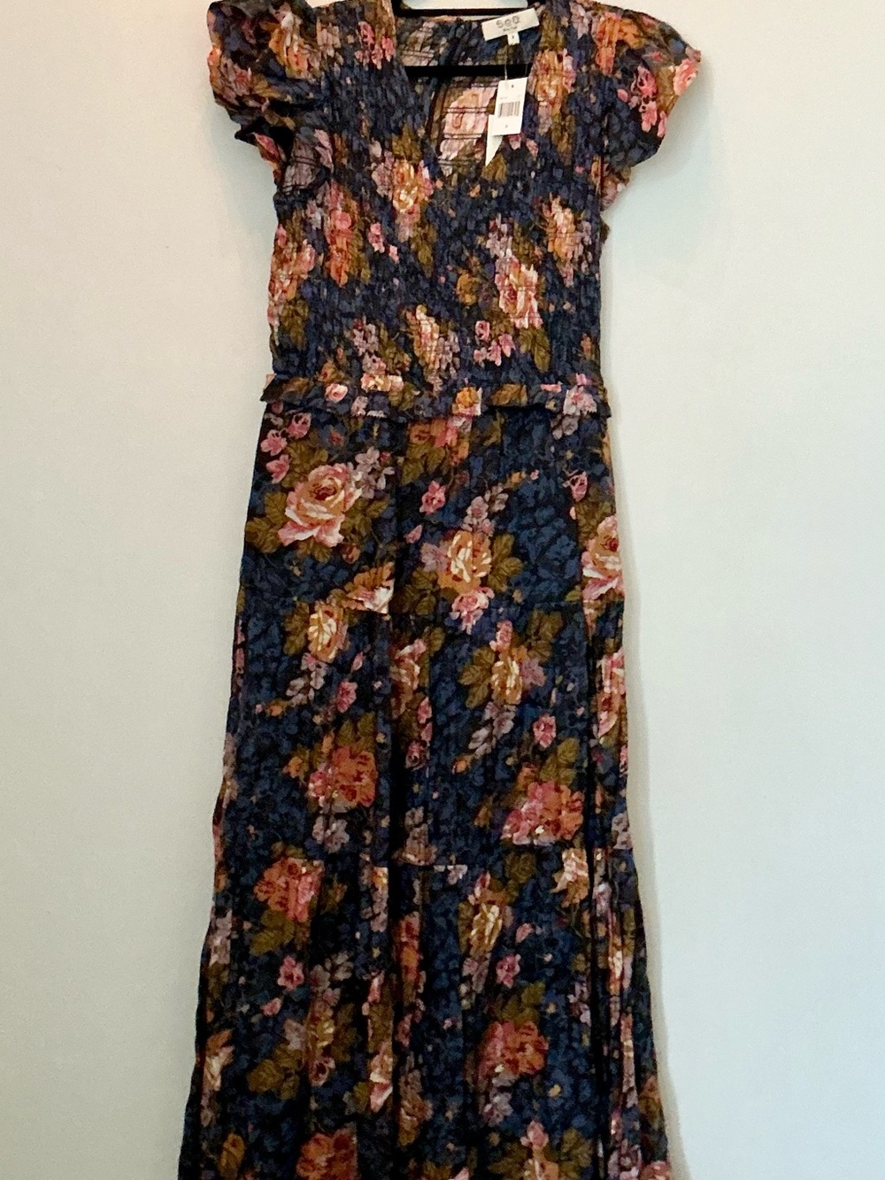 Sea New York Navy Floral Maxi Dress with Pink & Olive Blooms
